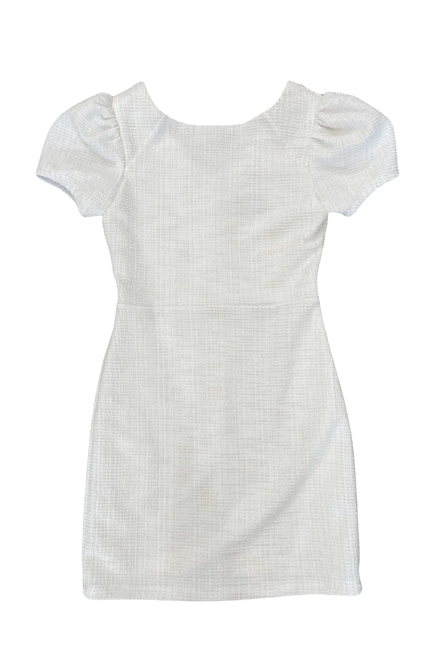 White Tweed Puff Sleeve Dress