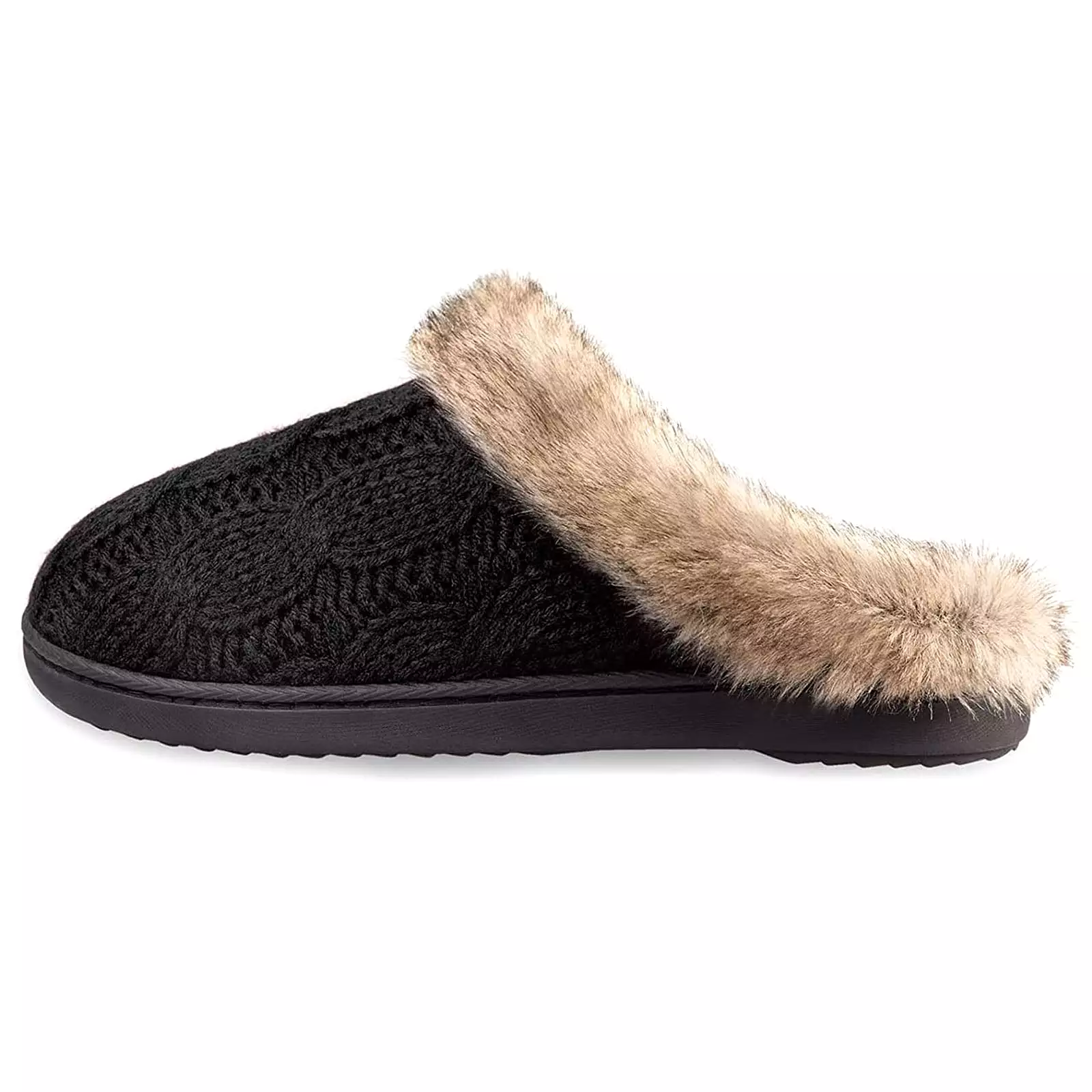 Women's Cable Knit Faux Fur Collar Slipper