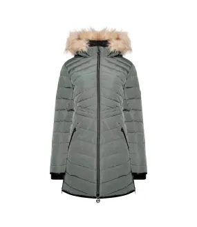 Womens/ladies striking iii long length padded jacket duck green Dare 2B